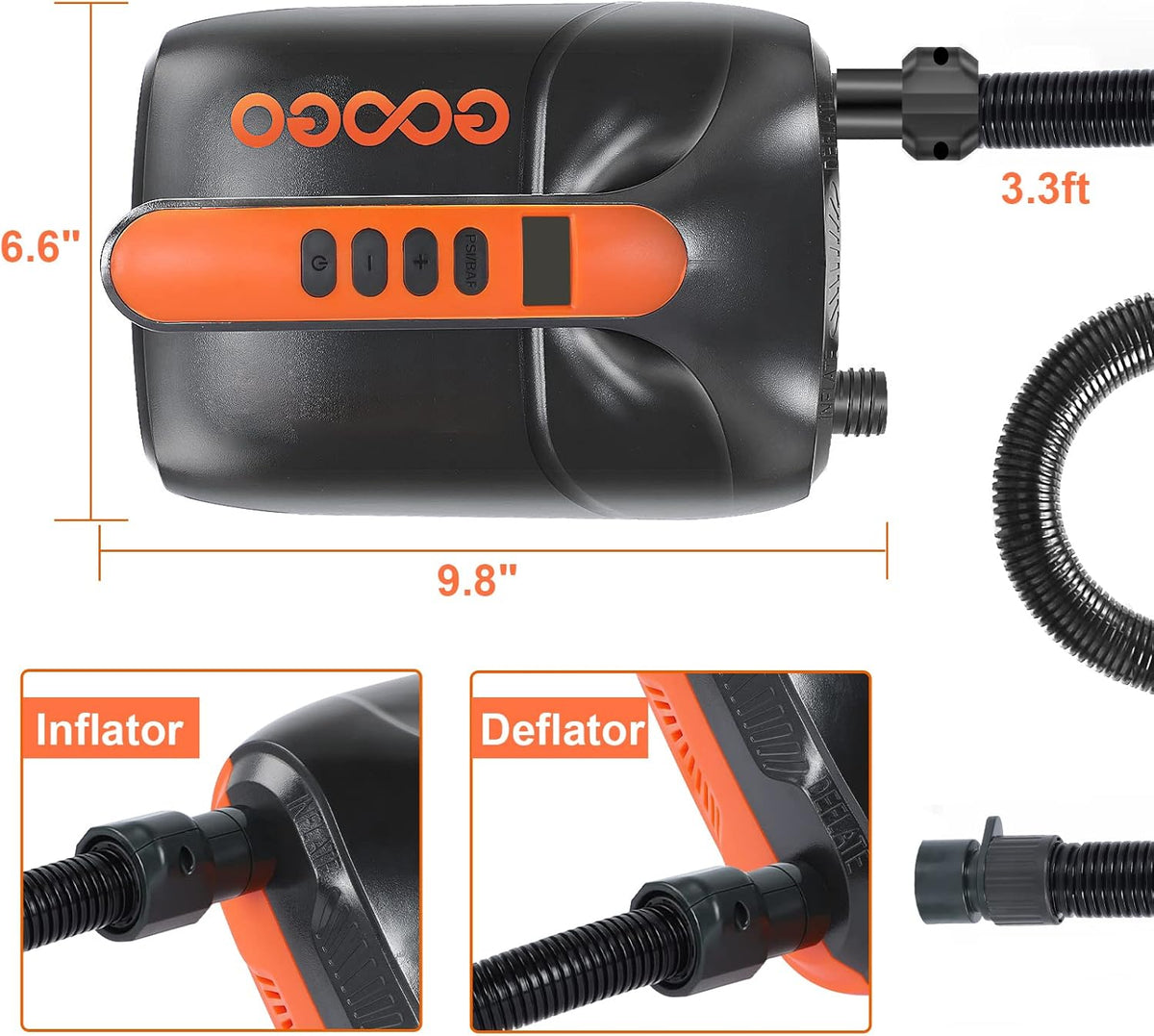 20PSI Portable Electric SUP Air Pump with LCD Auto-Off, Dual Stage Inflation & Deflation, 6 Nozzles H477760