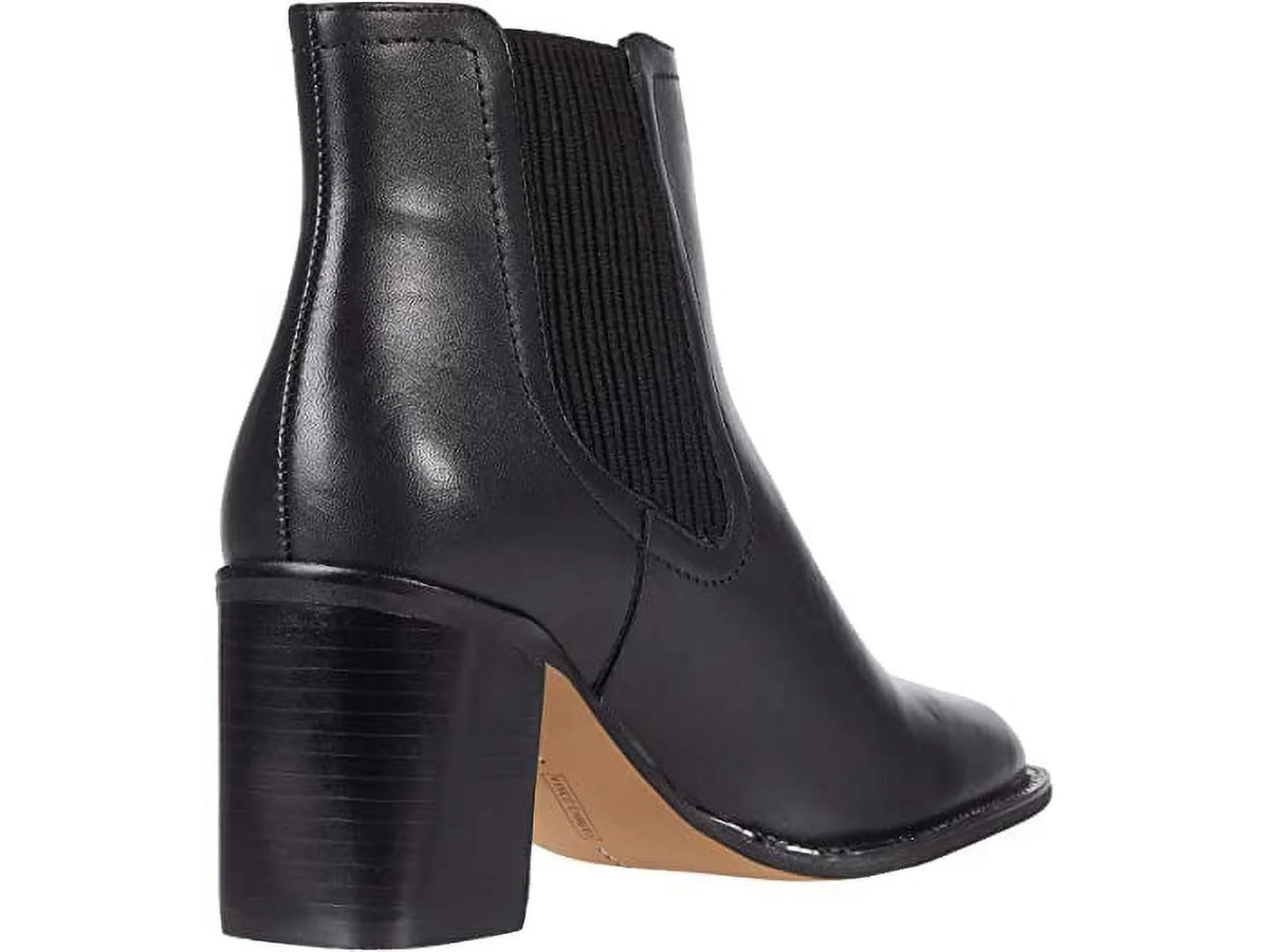 Black Leather Block Heel Almond Toe Chelsea Boots H756288