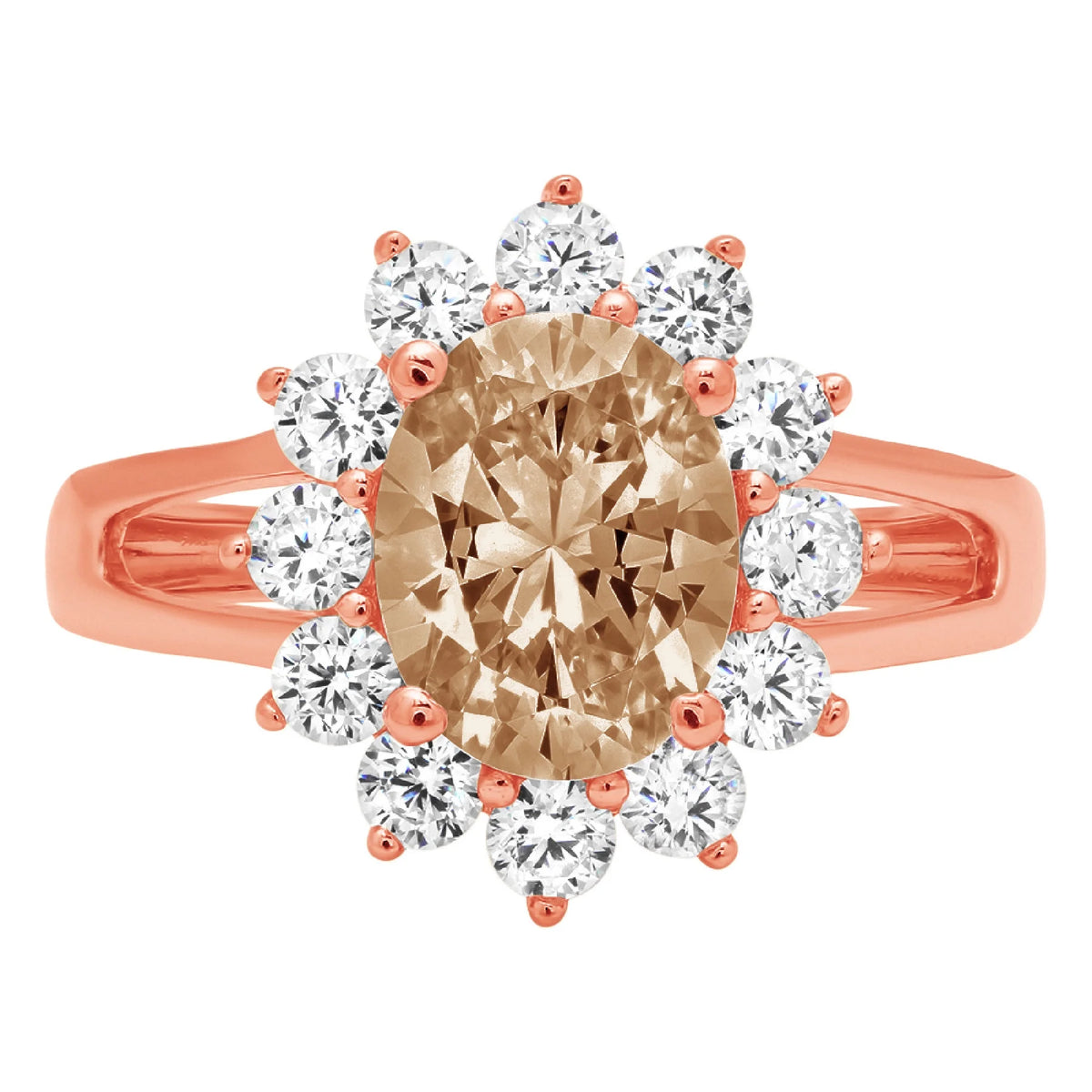Oval Cut Brown Champagne Simulated Diamond Rose Gold Halo Ring Z178886
