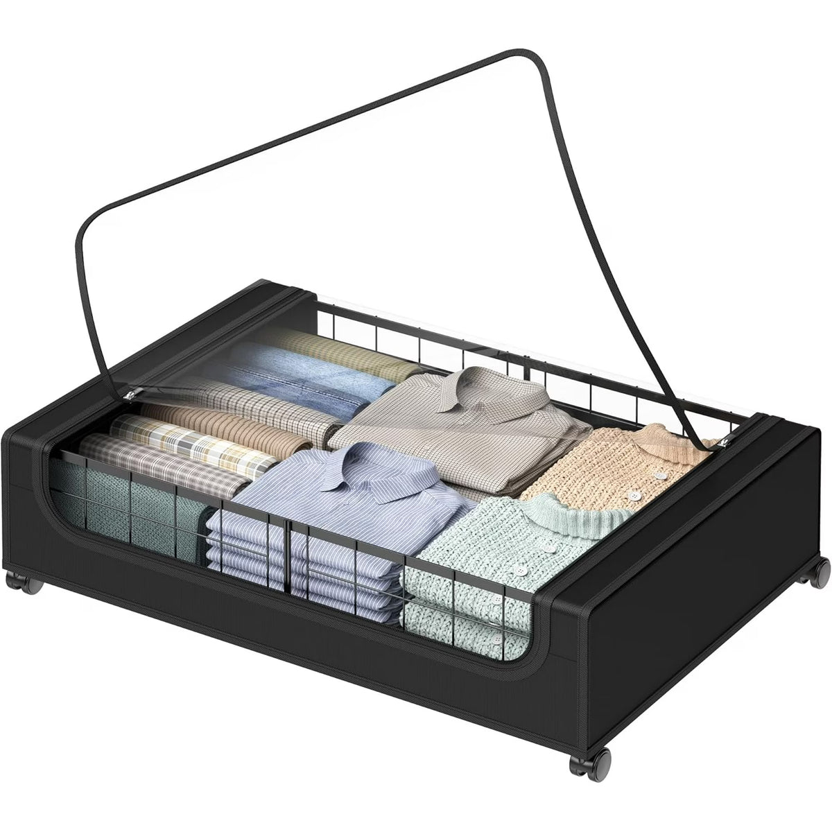 Black Under Bed Storage Drawers with Wheels and Cover V637