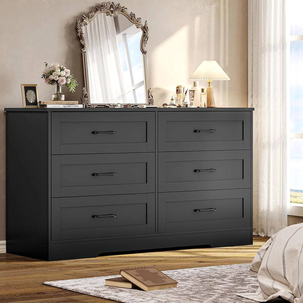 Black 6 Drawer Wood Dresser L4149