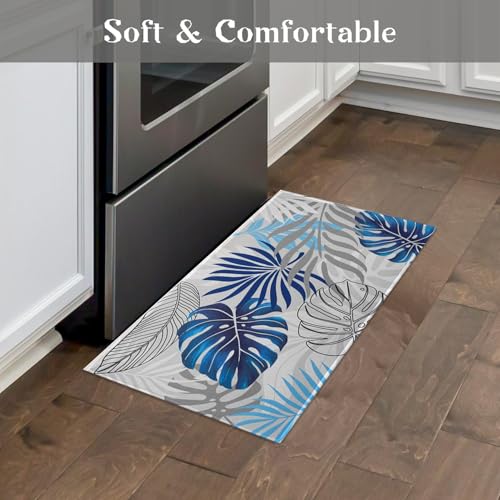 Green Brown Turquoise Teal Kitchen Rugs Set of 2 Non-Slip Runner Rug, 17x30 and 17x47 Inch O3304