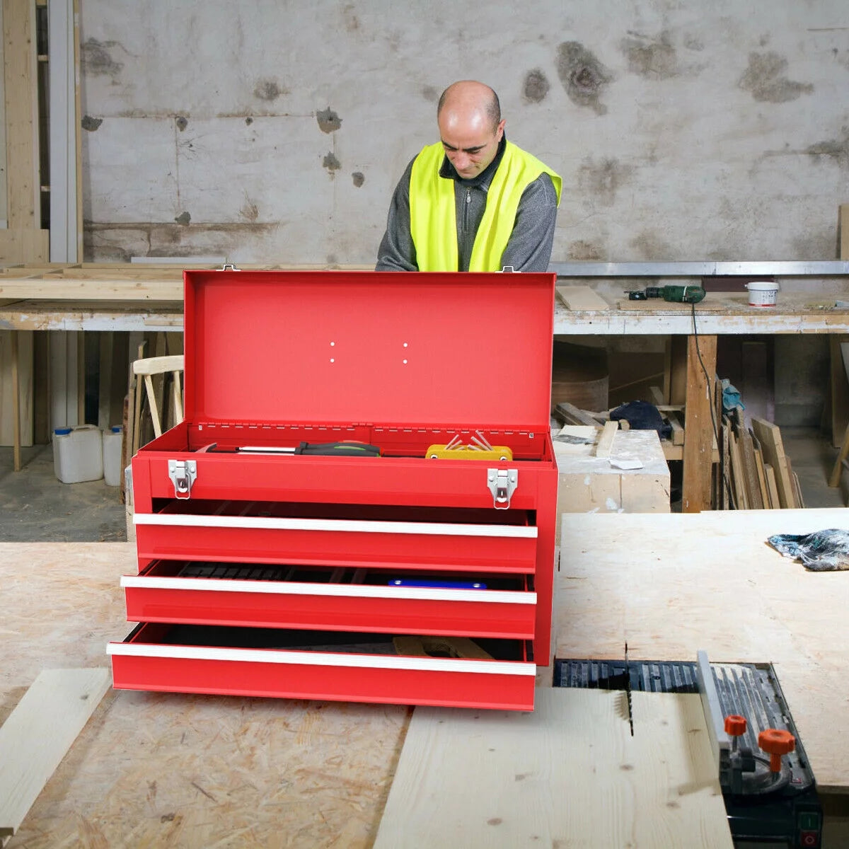 Portable 3 Drawers Red Tool Chest D8838