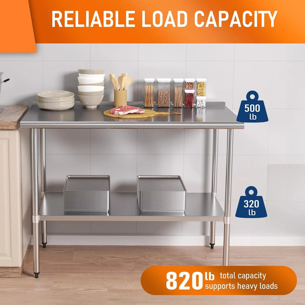 Stainless Steel Table with Adjustable Shelf and Backsplash Y8642