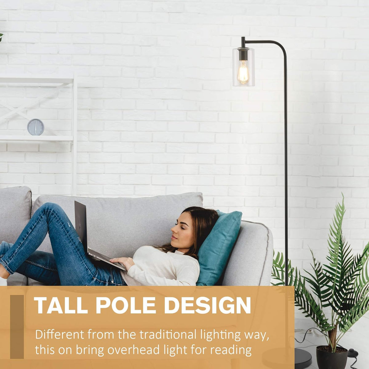 Black Floor Lamp with Glass Shade H591022