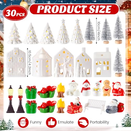 30 Pcs White Ceramic Christmas Village Set with LED Lighted Houses J707720