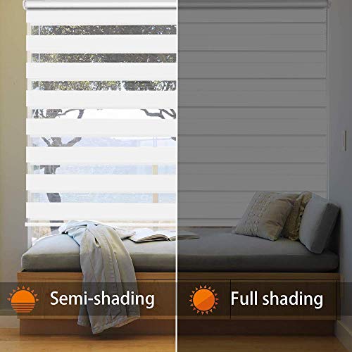 White 35.4" W x 90" H Dual Roller Zebra Blinds G318219