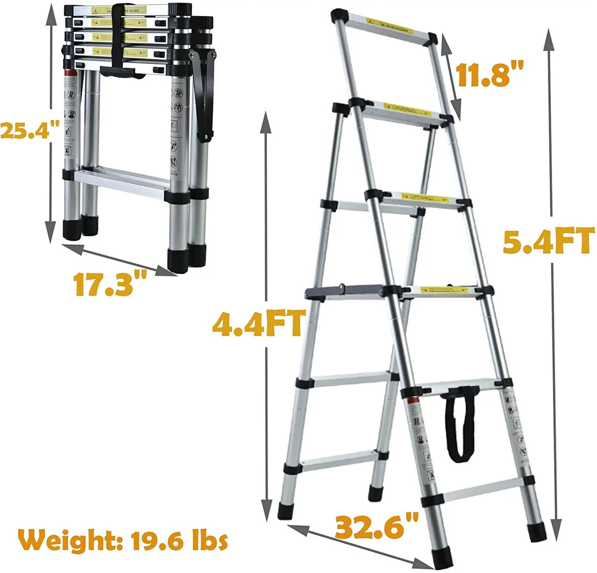 Aluminum 4.4FT Telescoping Folding Step Ladder 330lbs W997573