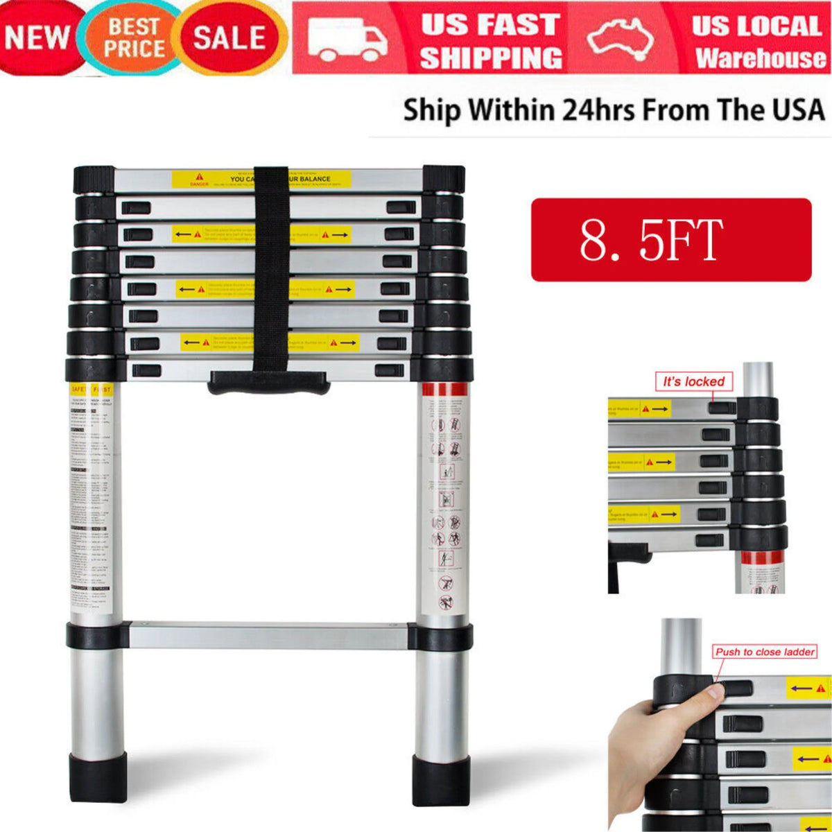 8.5FT Telescopic Aluminum Ladder with Button Retraction F4047