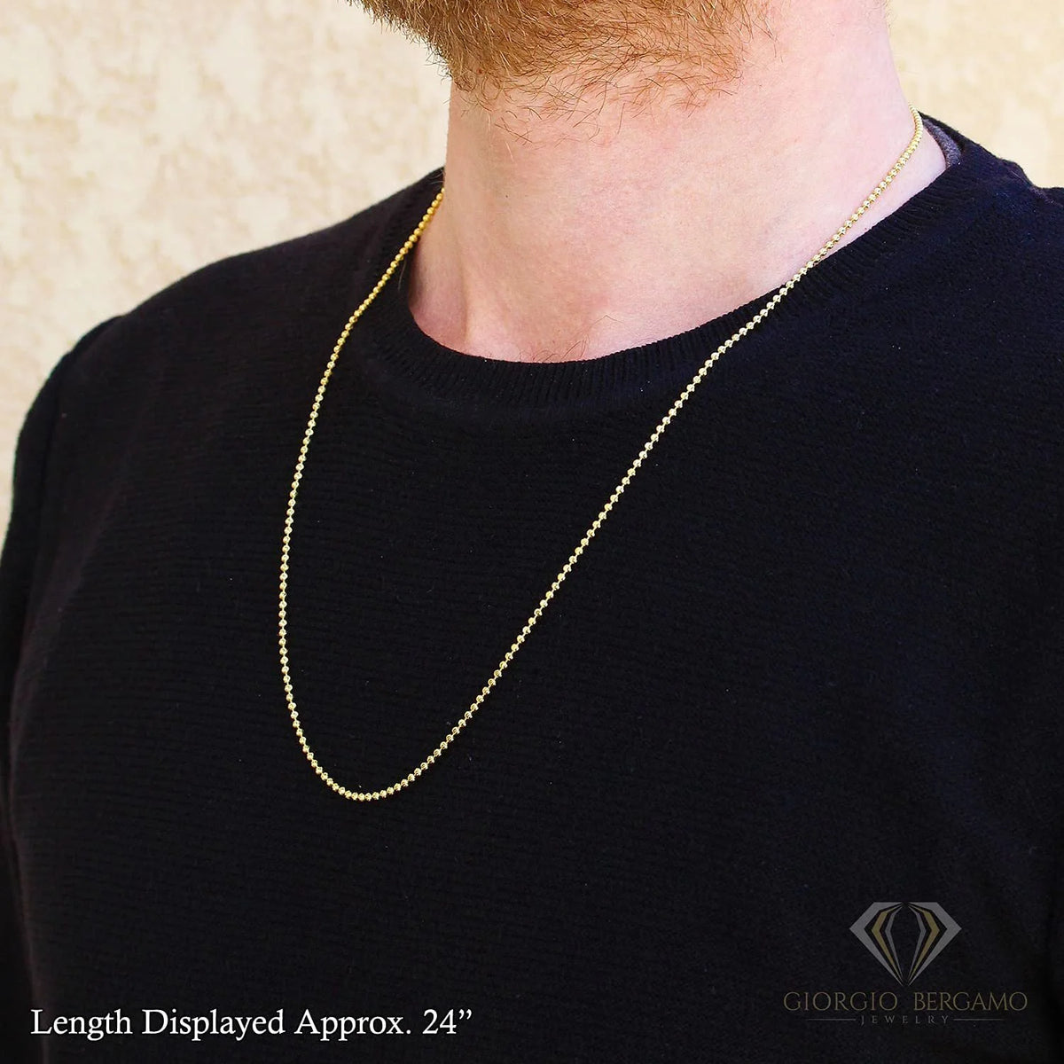 14K Yellow Gold 2mm Ball Bead Moon Cut Chain Necklace R218