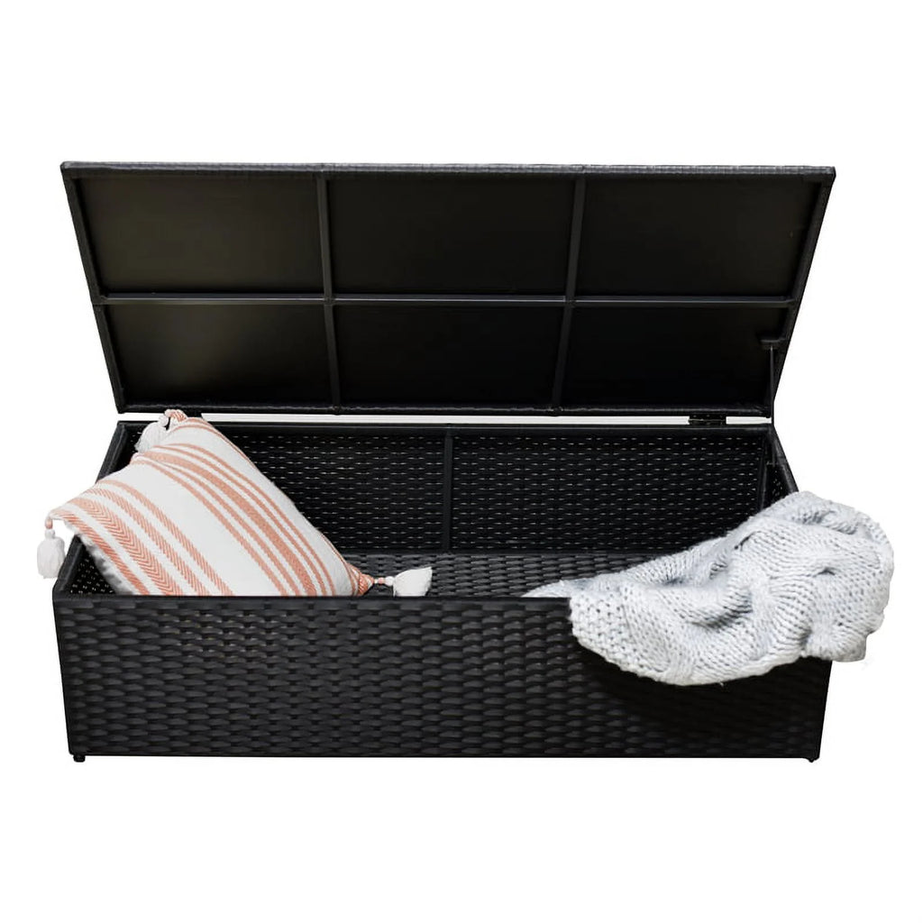 Black Wicker Outdoor Storage Sofa and Coffee Table K9322