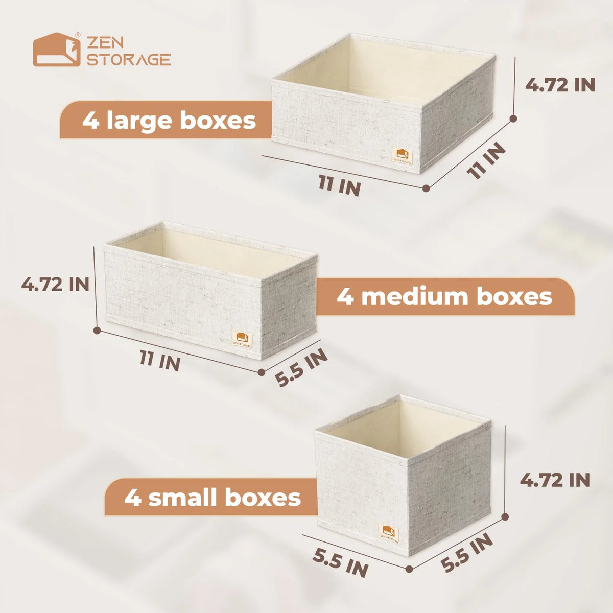 Beige 12 Pack Multi Size Foldable Dresser Drawer Organizer Set P4594