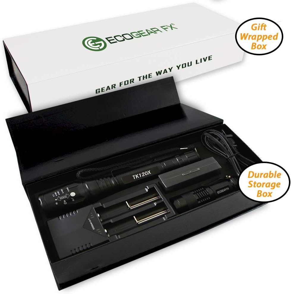 Zoomable LED Tactical Flashlight Kit with Batteries and Charger I429692