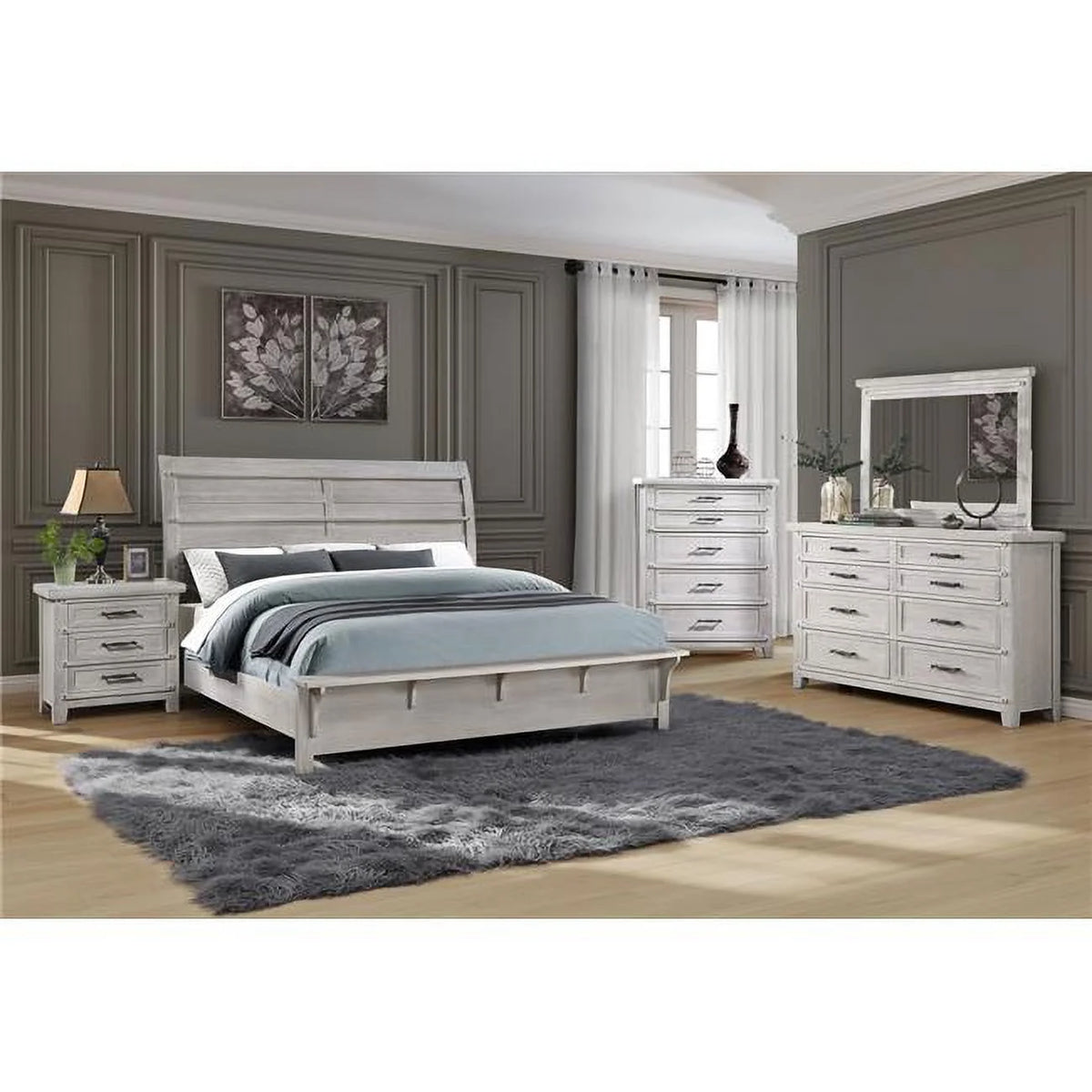 White & Oak Queen Size Bed P826