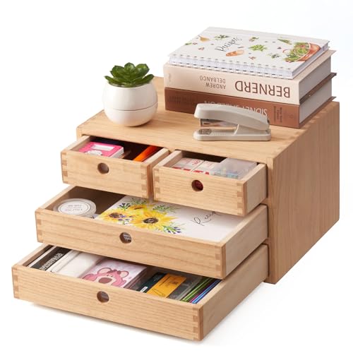 Natural Wooden Desktop Organizer with 3 Drawers F30918