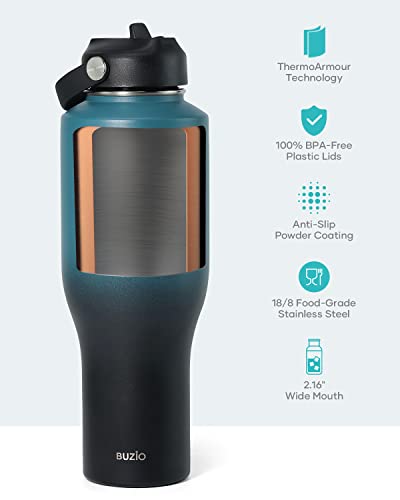 40 oz Insulated Double Wall Stainless Steel Tumbler with Handle Straw Lid and Flex Lid, Black B546376