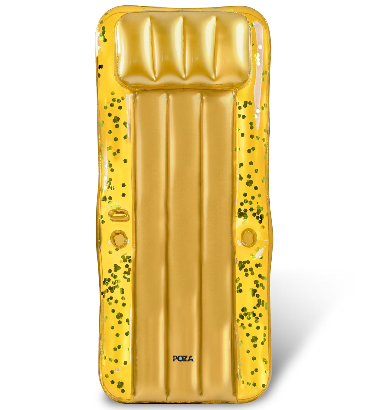 Gold Inflatable Pool Mattress with Headrest and Cup Holders X336