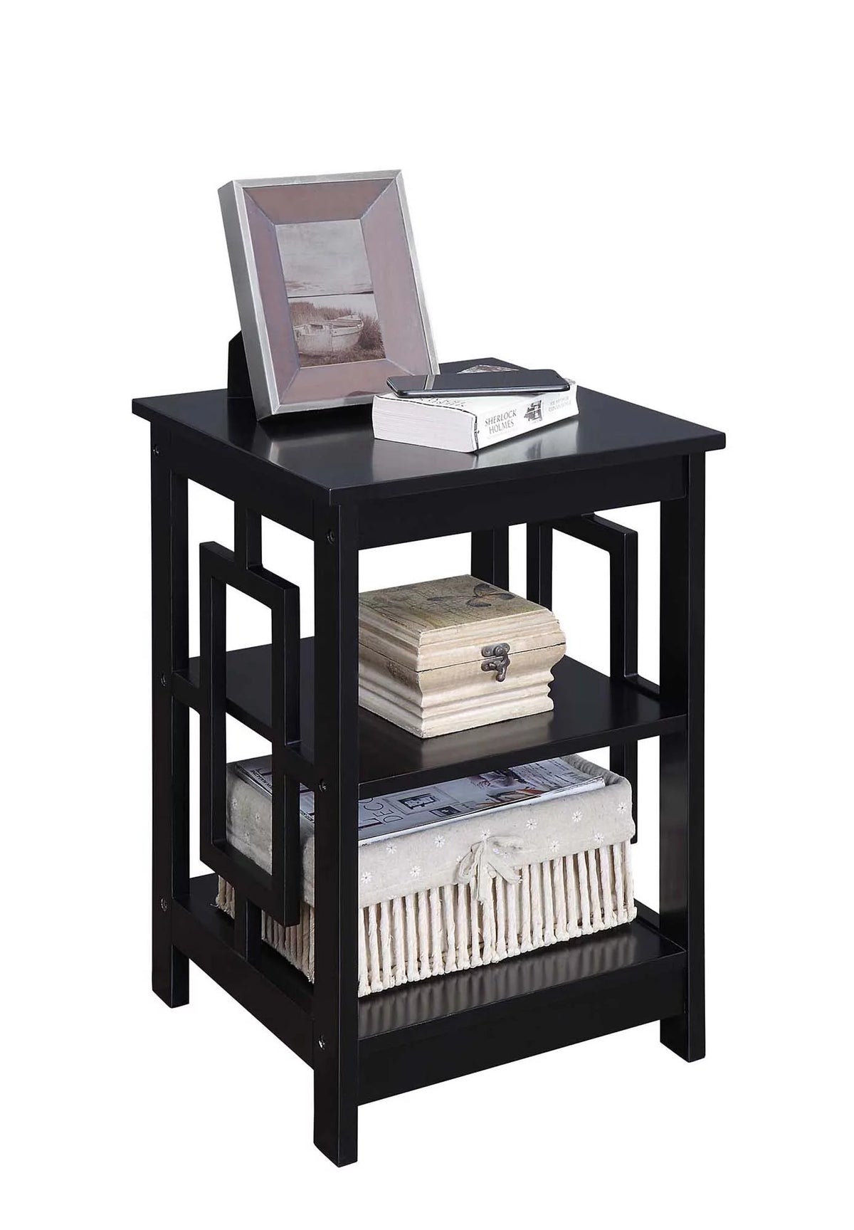 Black End Table with Shelves Y577