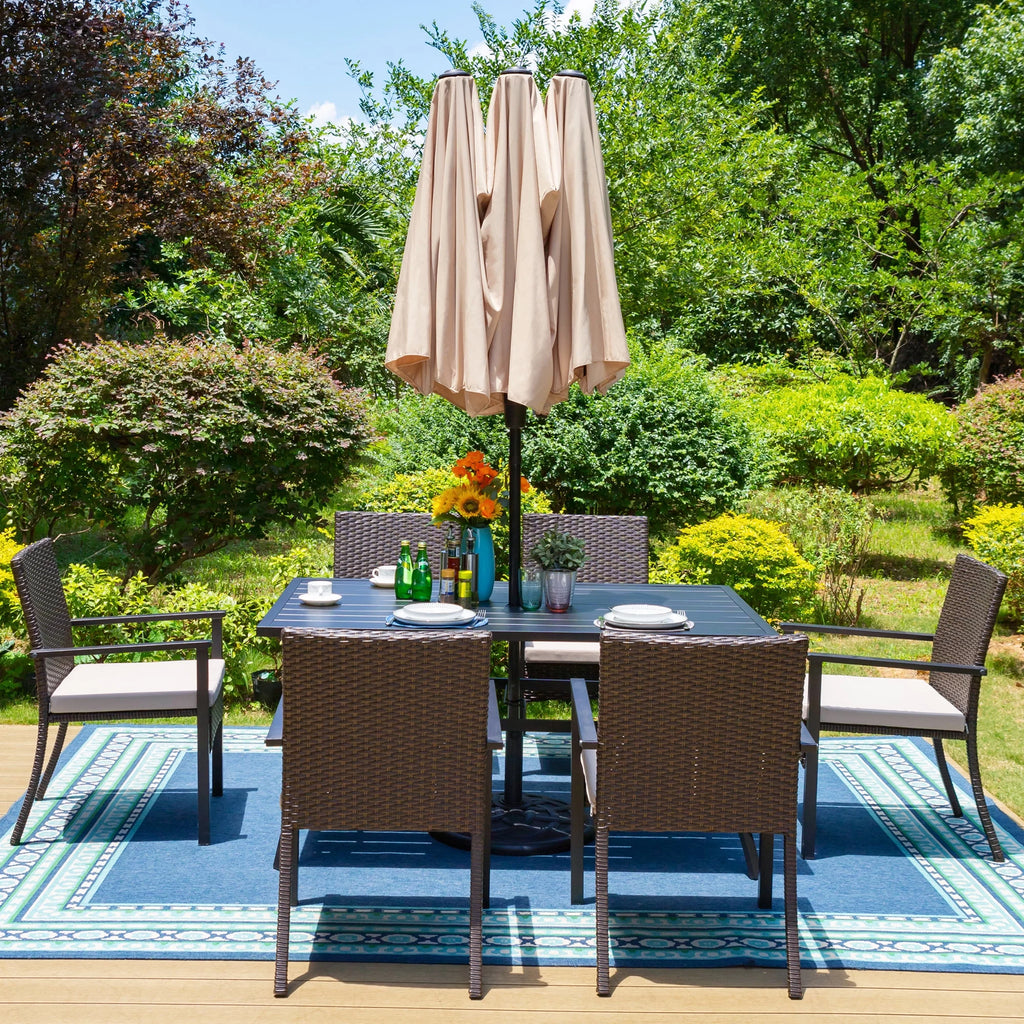 8-Piece Outdoor Patio Set with 13 ft Umbrella, 6 Wicker Cushioned Chairs & Rectangular Table H951573