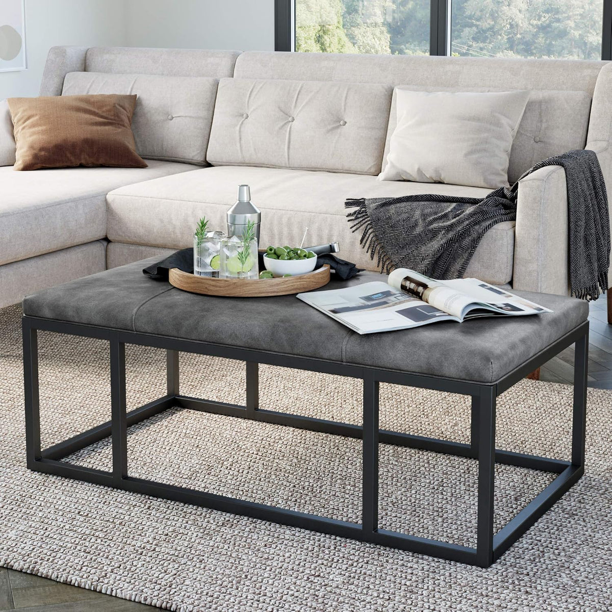 Walnut Acacia Veneer and Metal Rectangle Coffee Table K930813