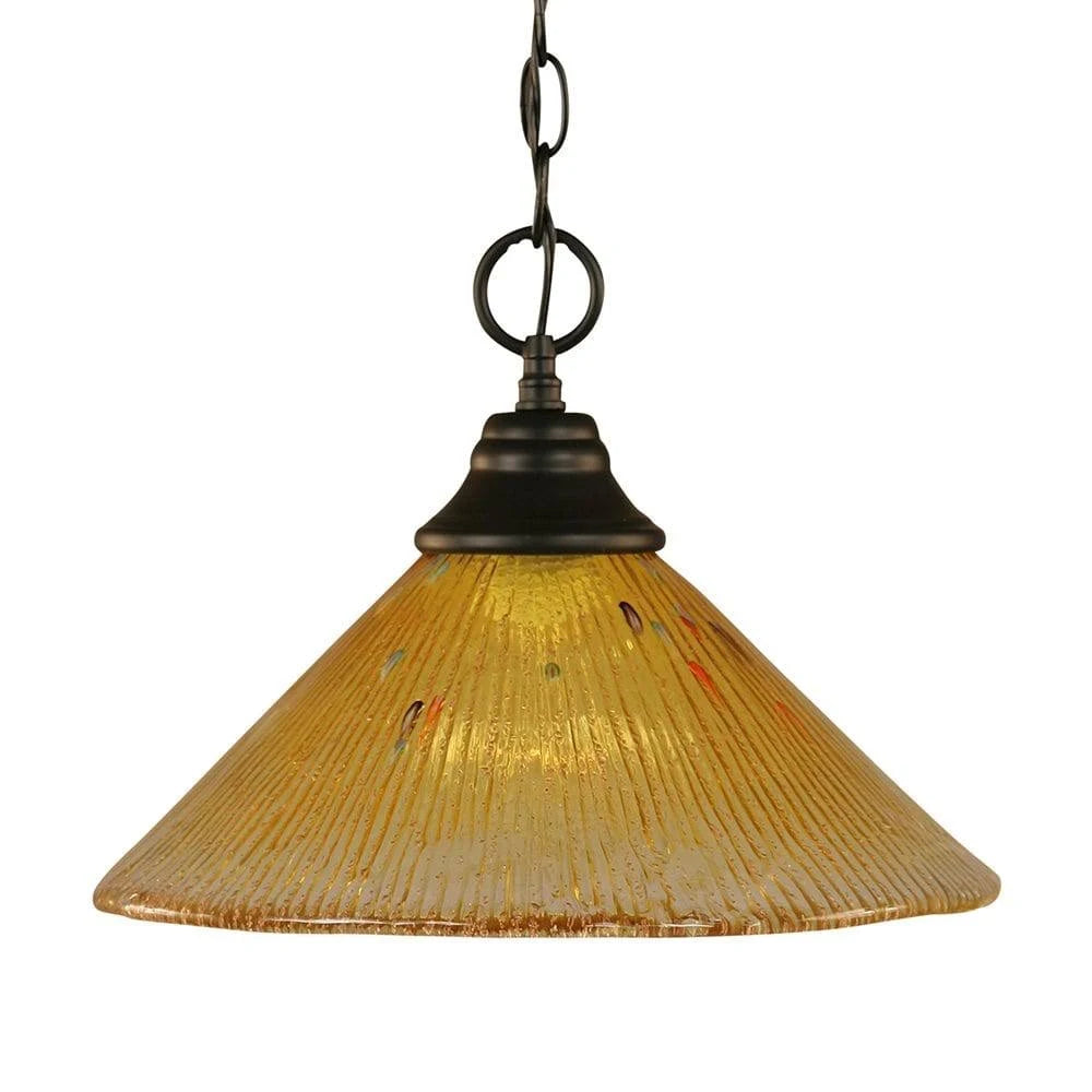 One Light Chain Hung Pendant Matte Black Finish with Gold Champagne Crystal Glass V3161