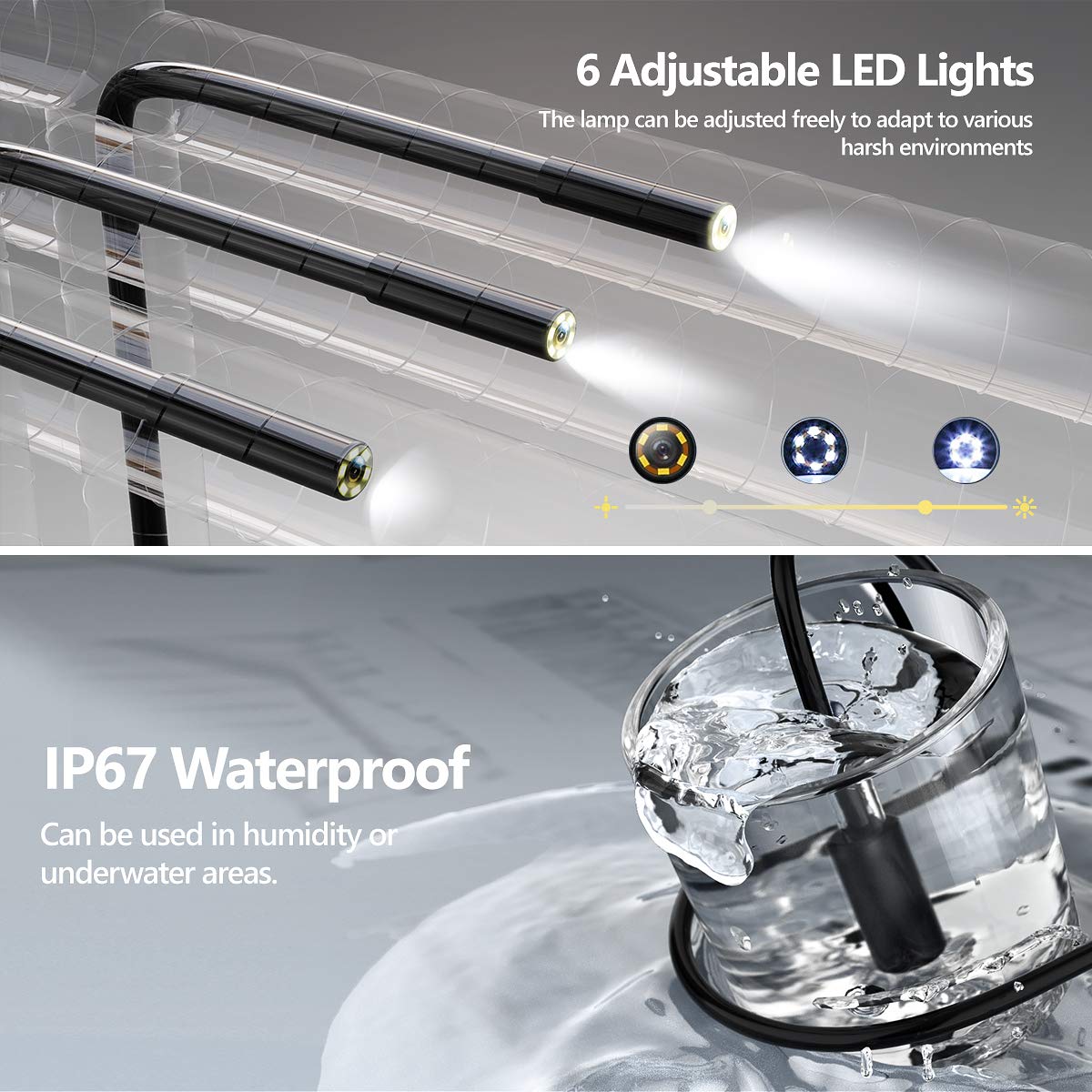 Industrial Endoscope with 32GB Card, IP67 Waterproof, 16.5FT Semi-Rigid Cable X355