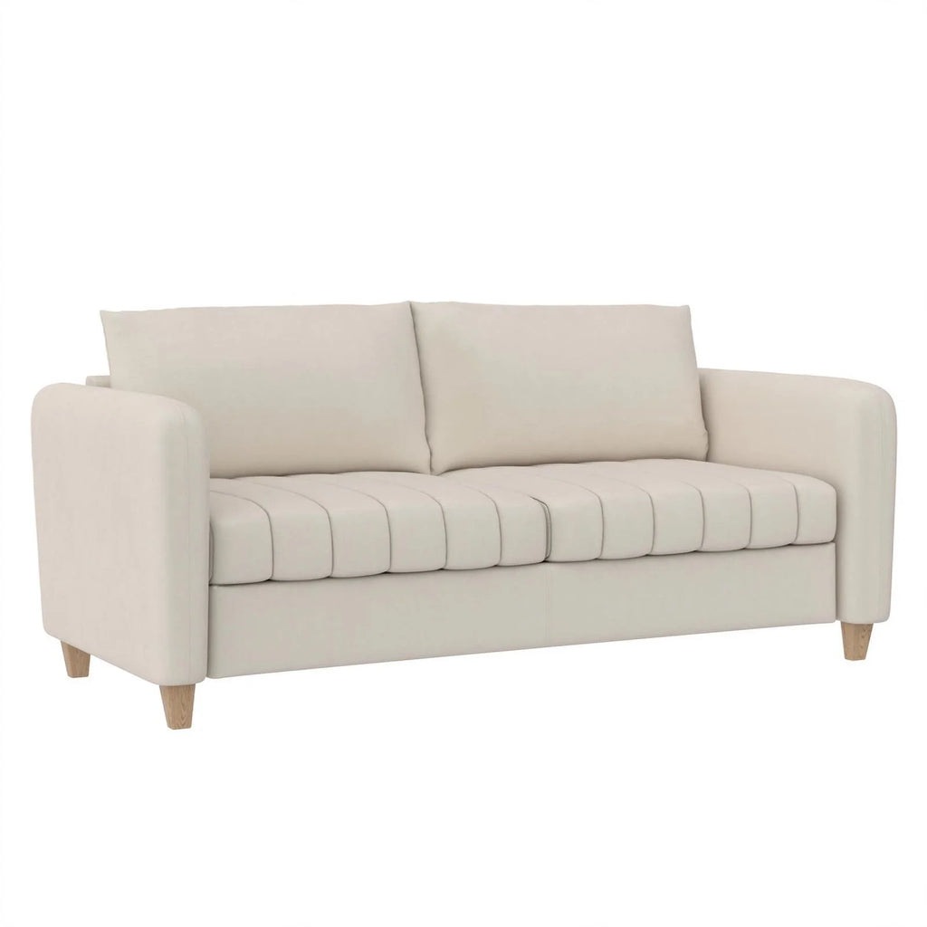 Ivory Velvet Channel Tufted Sofa K311442