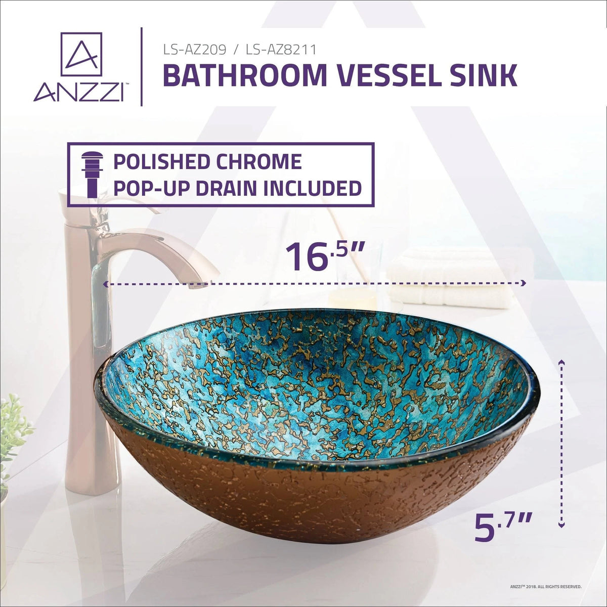 Gold/Cyan Mix Vessel Sink E9063