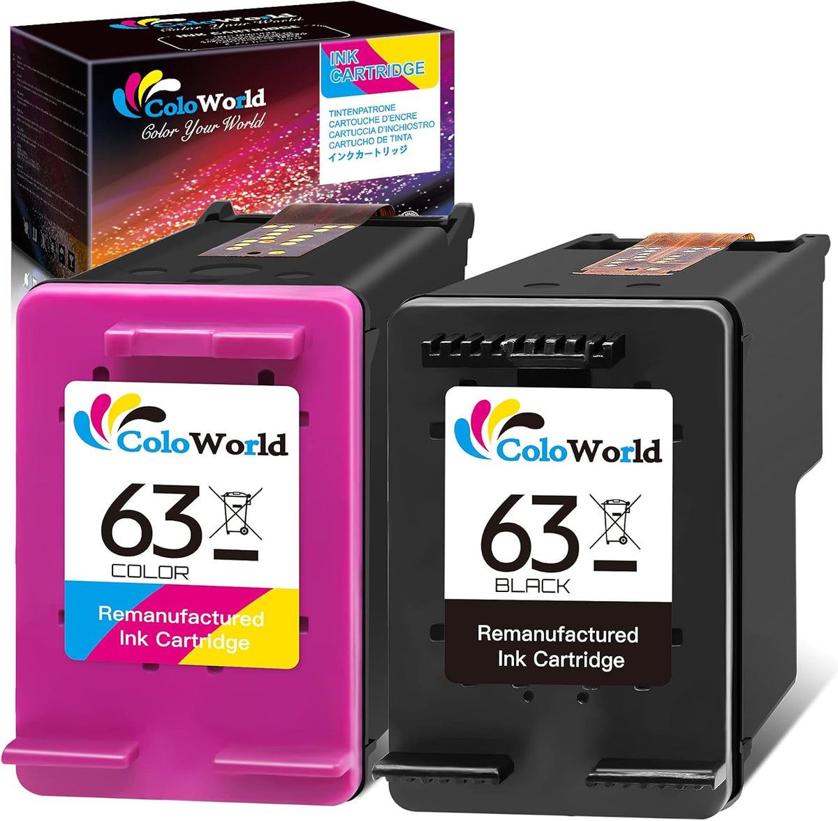 Remanufactured Ink Cartridge Combo Pack for HP 63, Pack of 2 J8651