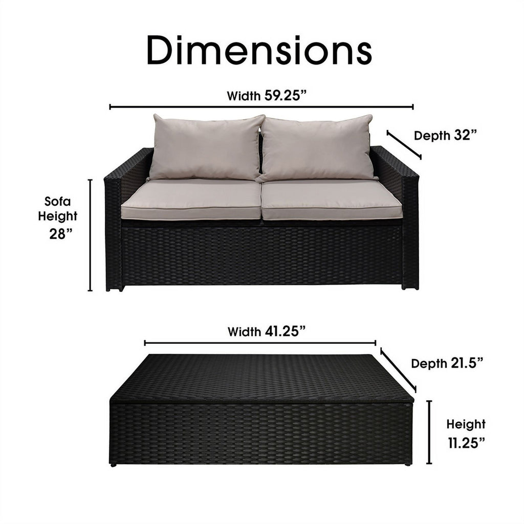 Black Wicker Outdoor Storage Sofa and Coffee Table K9322