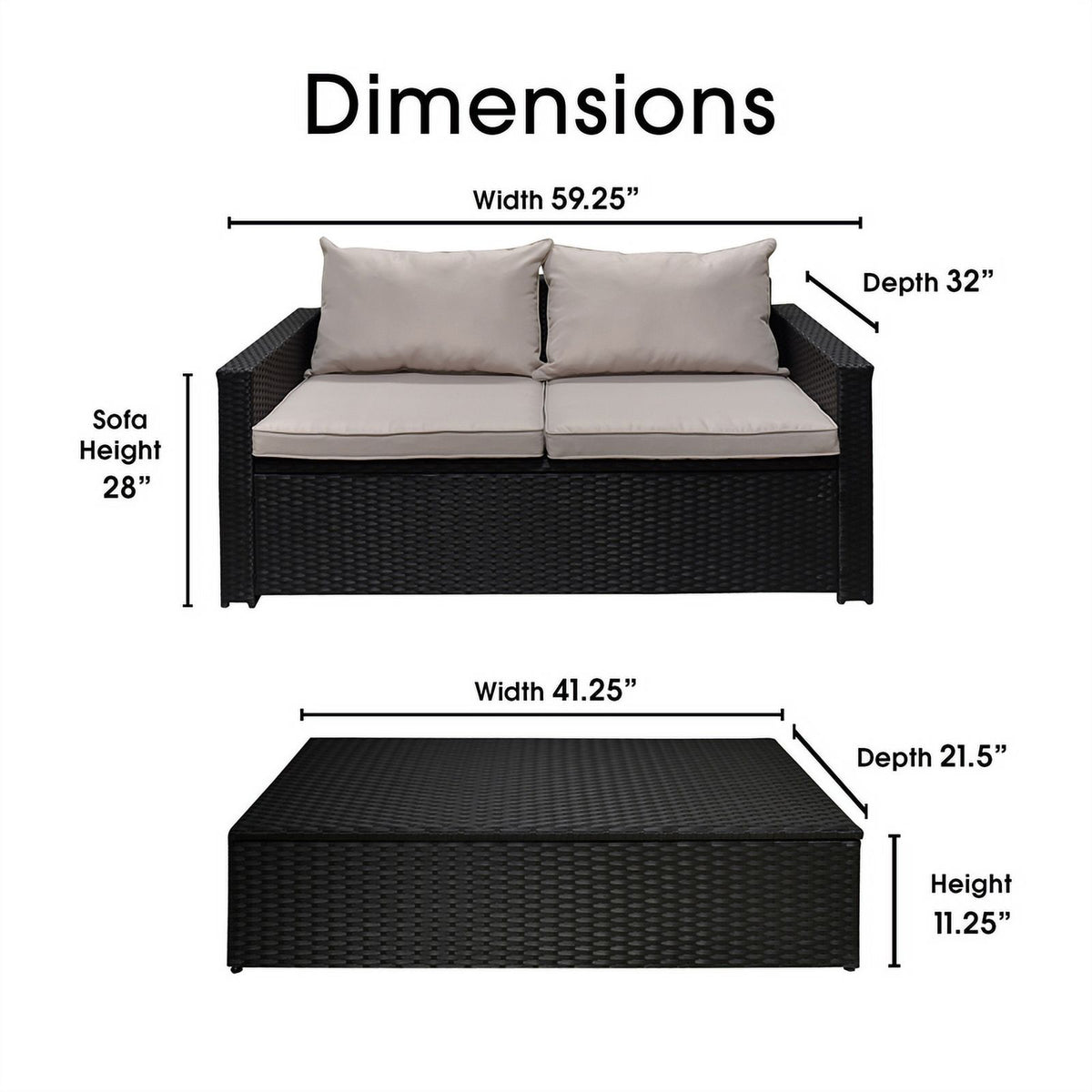Black Wicker Outdoor Storage Sofa and Coffee Table K9322