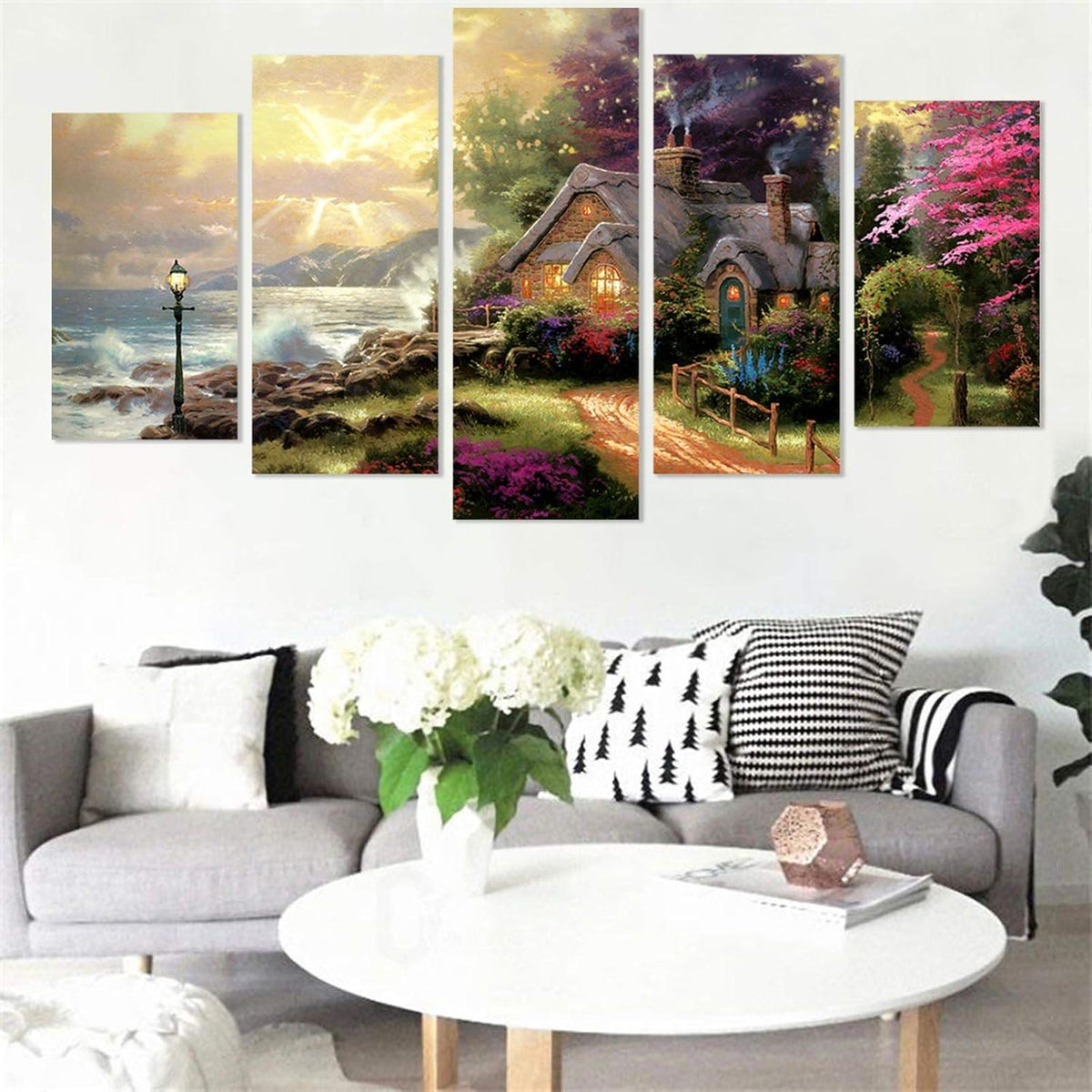 Thomas Kinkade Seashore Cottage Canvas Painting Unframed 60inchWx32inchH G13780