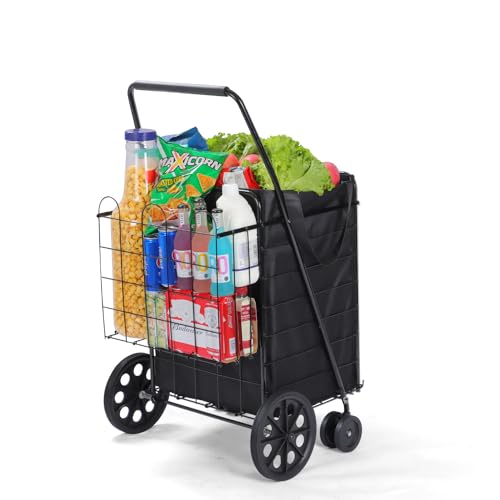 Black Foldable Shopping Cart with 360° Swivel Wheels M624972