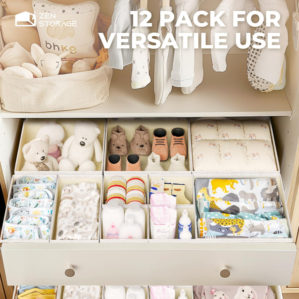 Beige 12 Pack Multi Size Foldable Dresser Drawer Organizer Set P4594