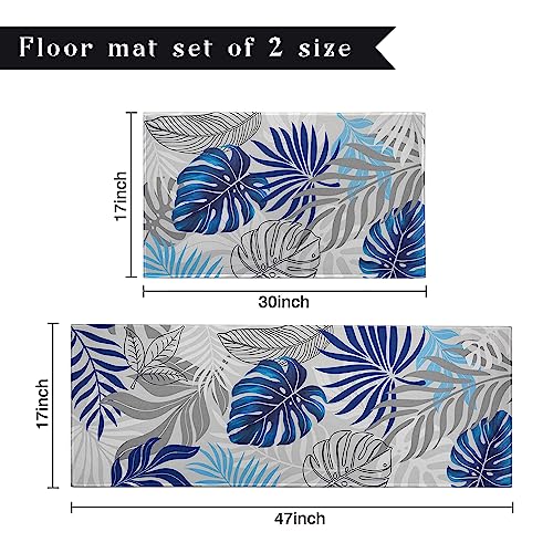 Green Brown Turquoise Teal Kitchen Rugs Set of 2 Non-Slip Runner Rug, 17x30 and 17x47 Inch O3304