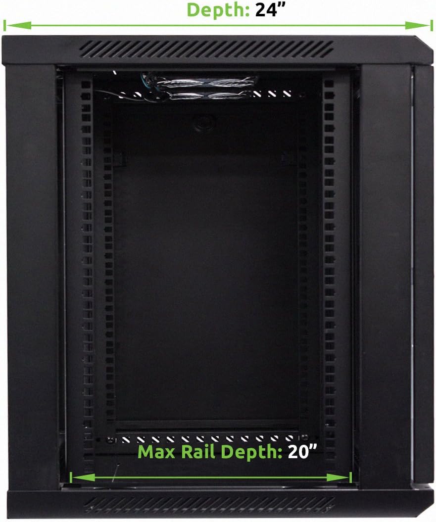 12U 19-Inch Server Network Rack with Locking Glass Door Black Q207