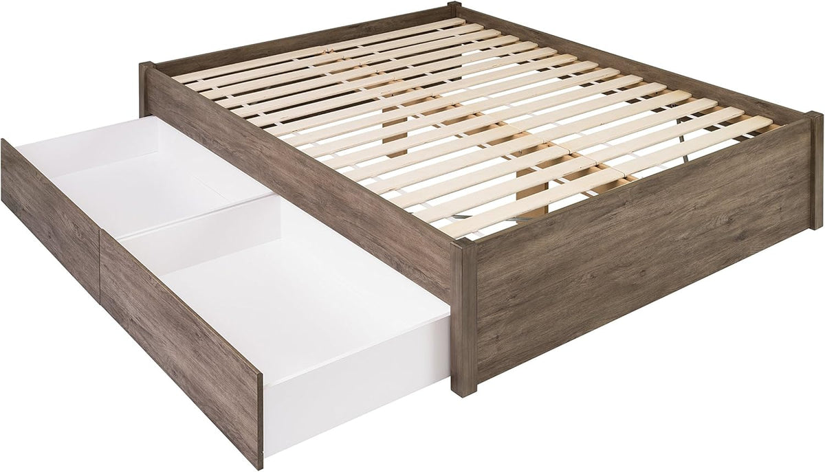 Queen 4-Post Platform Bed with 2 Drawers, Drifted Gray A866
