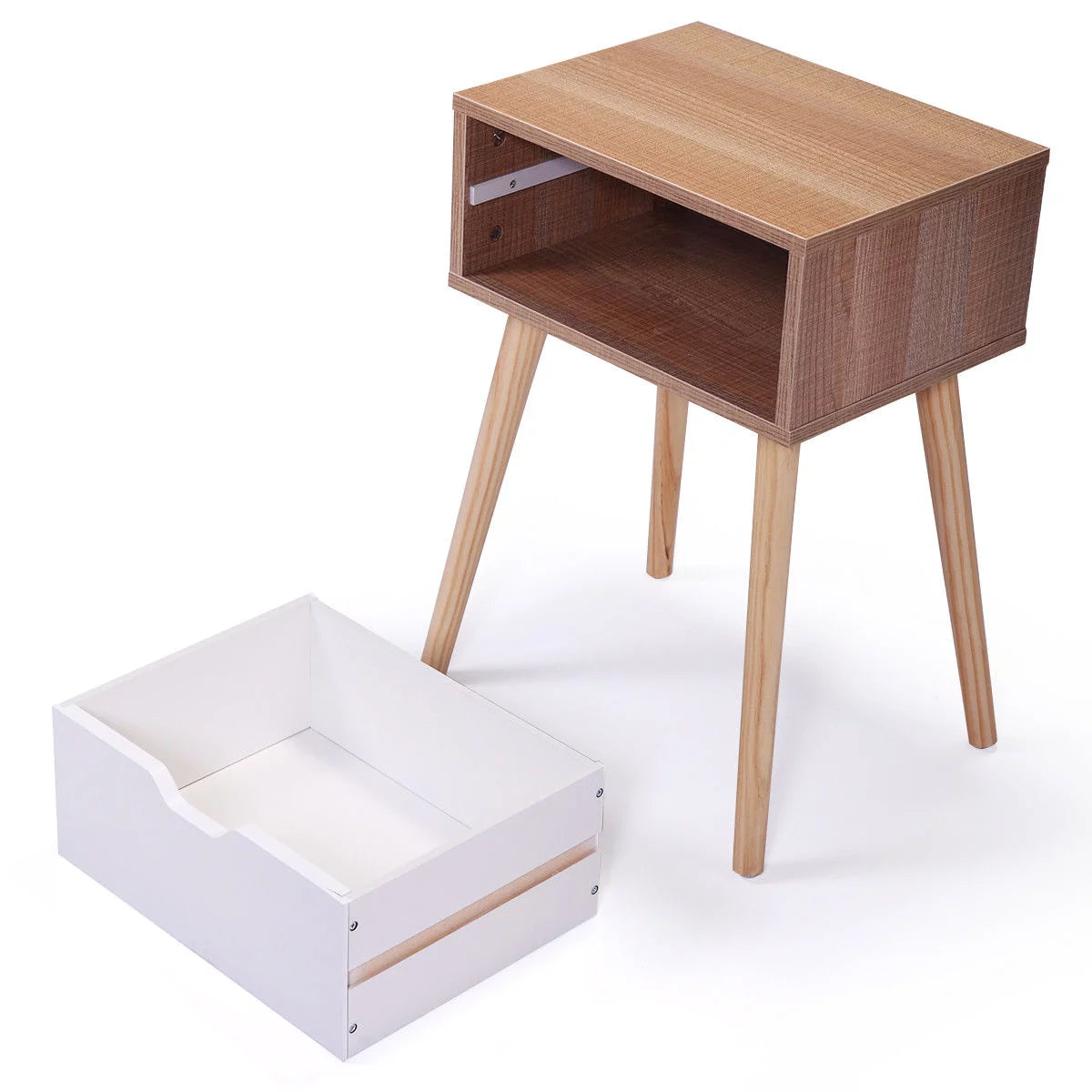 White 2Pcs Nightstand With Storage Drawers T5290