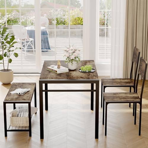 43.3" Dining Table Set for 4 with Bench & 2 Chairs Grey N136025