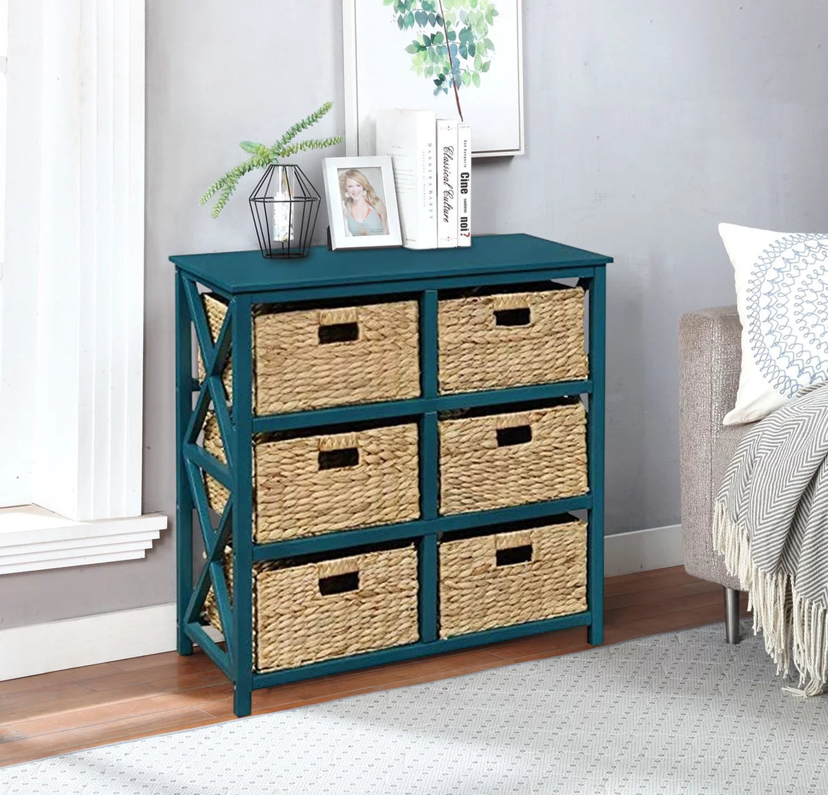 3 Tier Storage Cabinet with 6 Wicker Baskets V9242