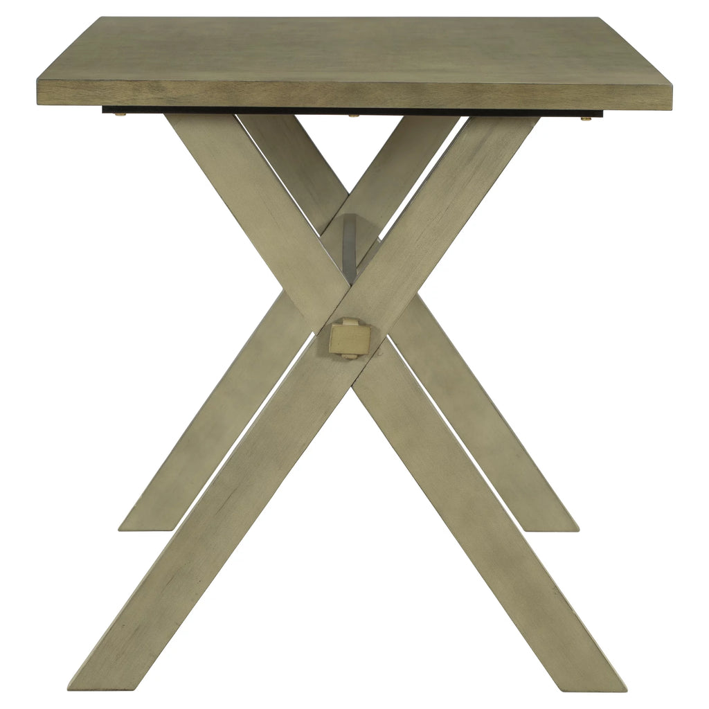 Farmhouse Rustic Wood Dining Table with X-shape Legs, Gray Green Q988963