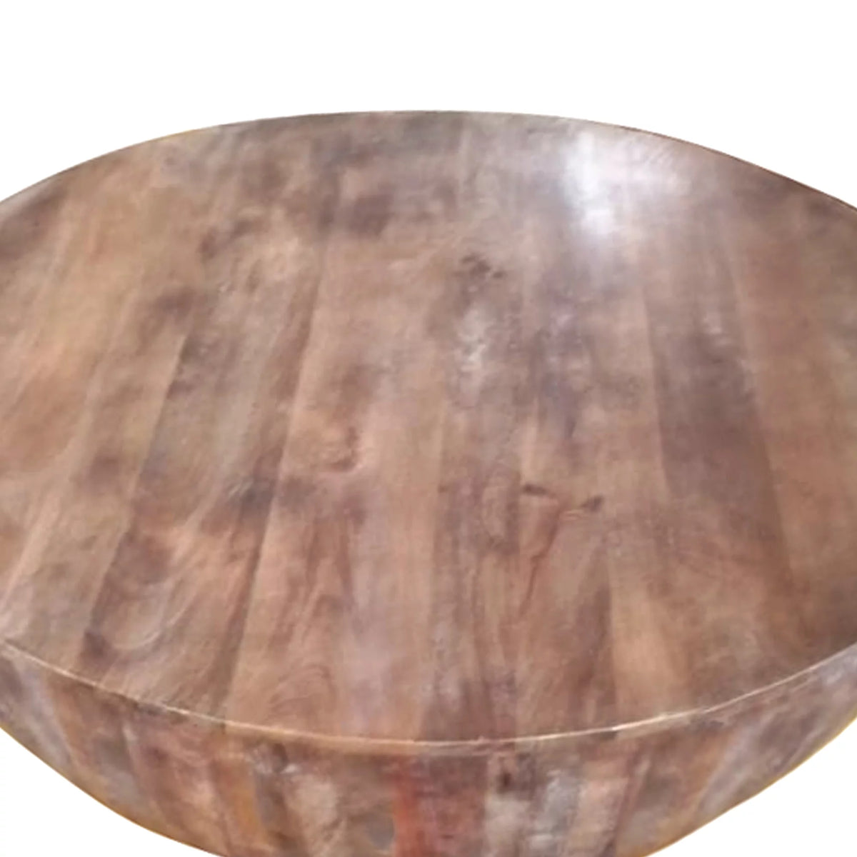 Handcarved Drum Shape Round Top Mango Wood Distressed Wooden Coffee Table, Brown V649377
