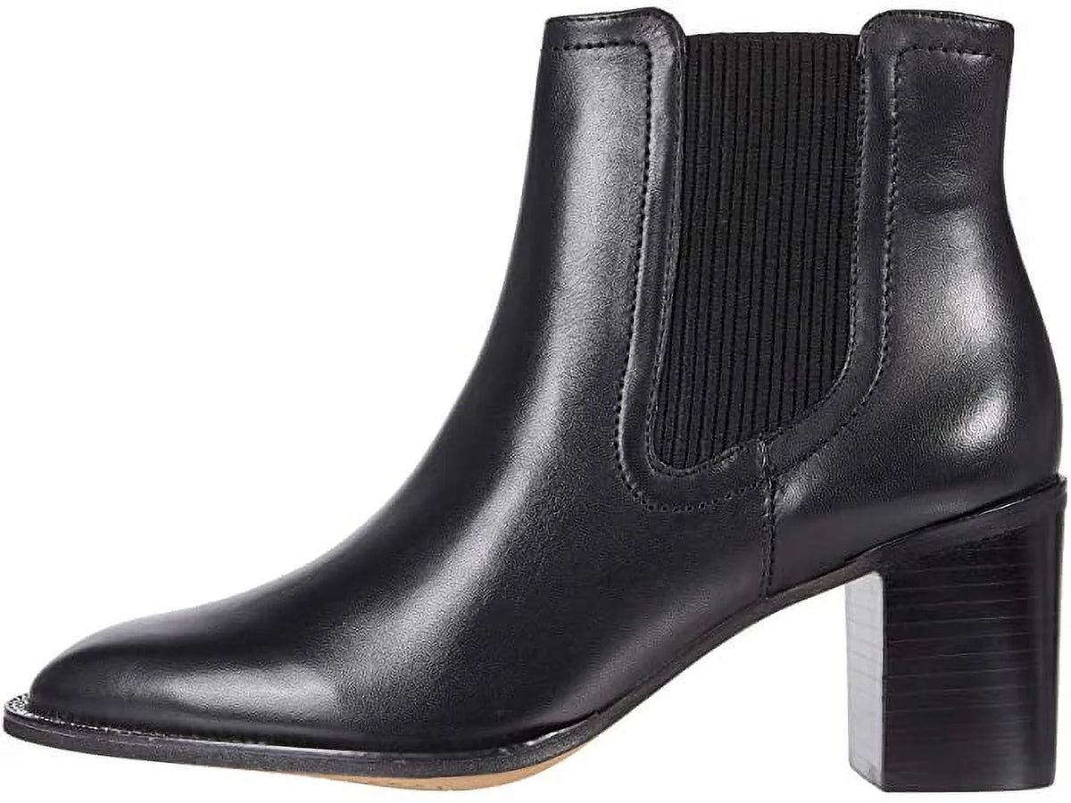 Black Leather Block Heel Almond Toe Chelsea Boots H756288