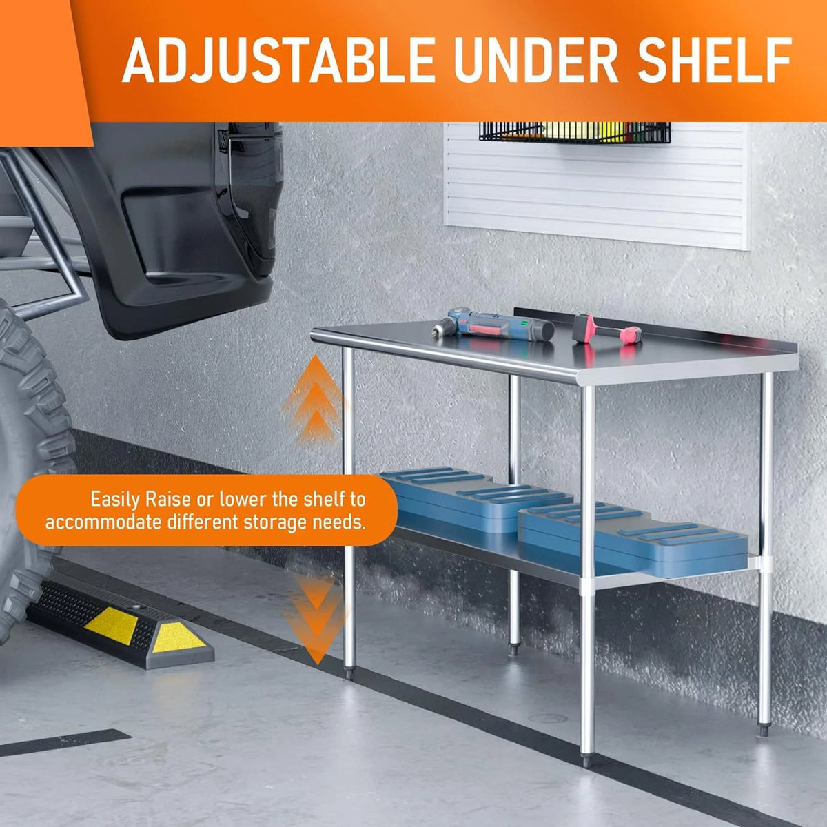 Stainless Steel Table with Adjustable Shelf and Backsplash Y8642