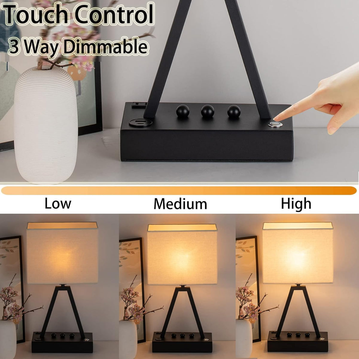 36W 2 Port USB C Fast Charger Table Lamp with USB A S614