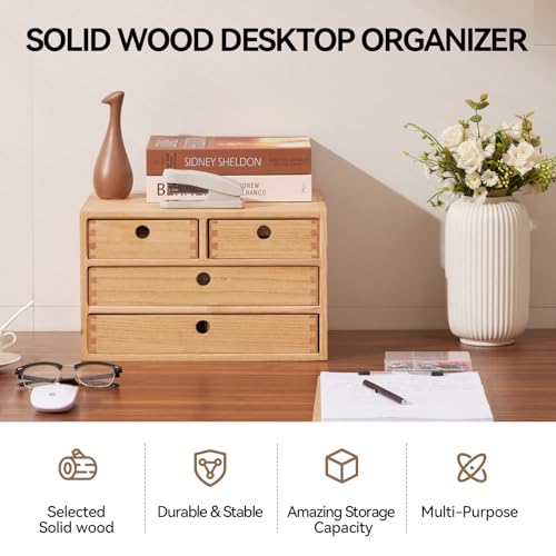 Natural Wooden Desktop Organizer with 3 Drawers F30918