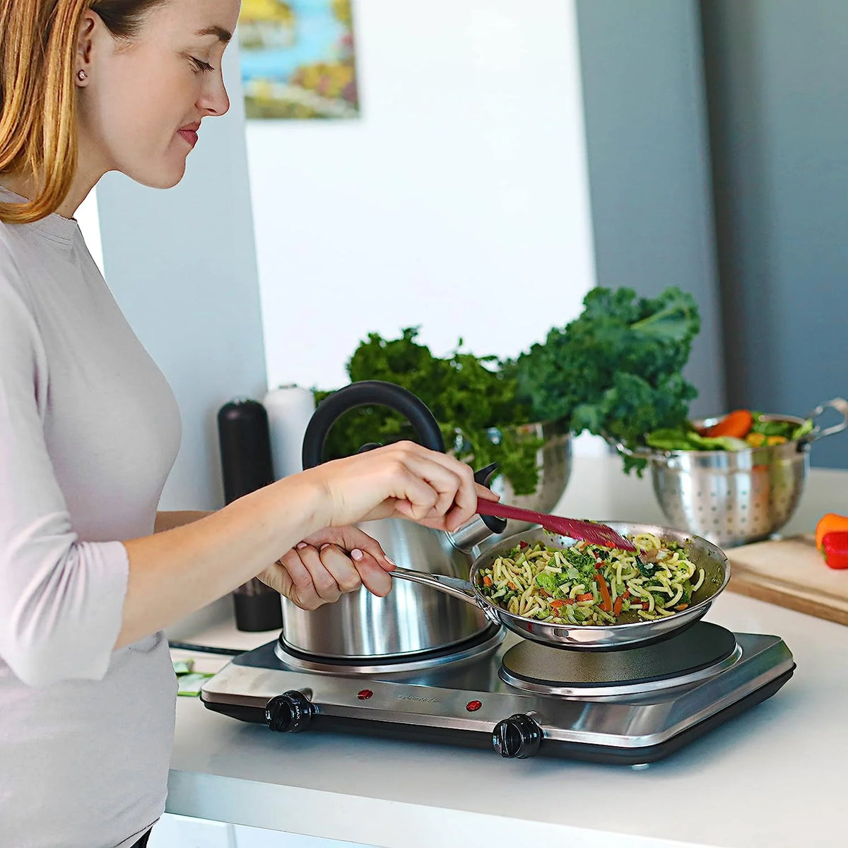 Silver Countertop Infrared Double Burner Electric Hot Plate T957