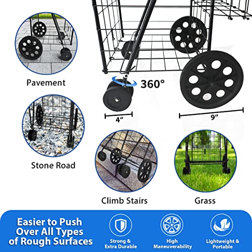Black Foldable Shopping Cart with 360° Swivel Wheels M624972