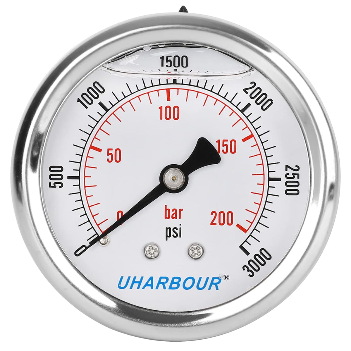 Glycerin Filled Pressure Gauge 300psi/20bar Stainless Steel 2-1/2 dial Pack of 2 T9022