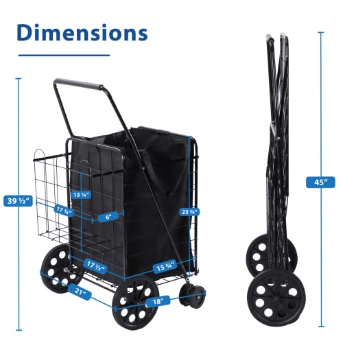 Black Foldable Shopping Cart with 360° Swivel Wheels M624972